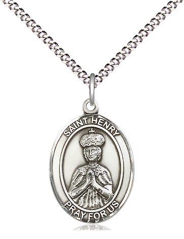 Sterling Silver Saint Henry II Pendant on a 18 inch Light Rhodium Light Curb chain