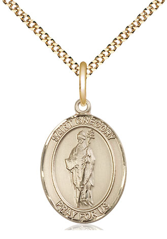 14kt Gold Filled Saint Gregory the Great Pendant on a 18 inch Gold Plate Light Curb chain