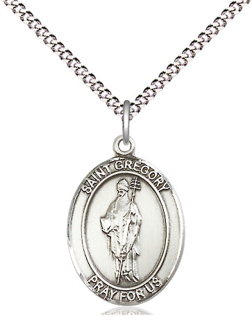 Sterling Silver Saint Gregory the Great Pendant on a 18 inch Light Rhodium Light Curb chain