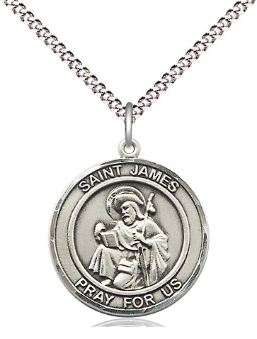 Sterling Silver Saint James the Greater Pendant on a 18 inch Light Rhodium Light Curb chain