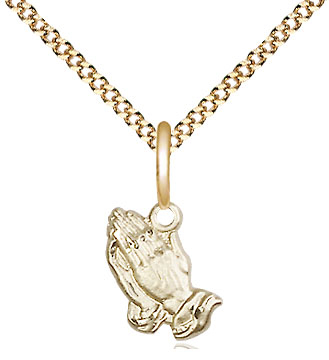 14kt Gold Filled Praying Hands Pendant on a 18 inch Gold Plate Light Curb chain
