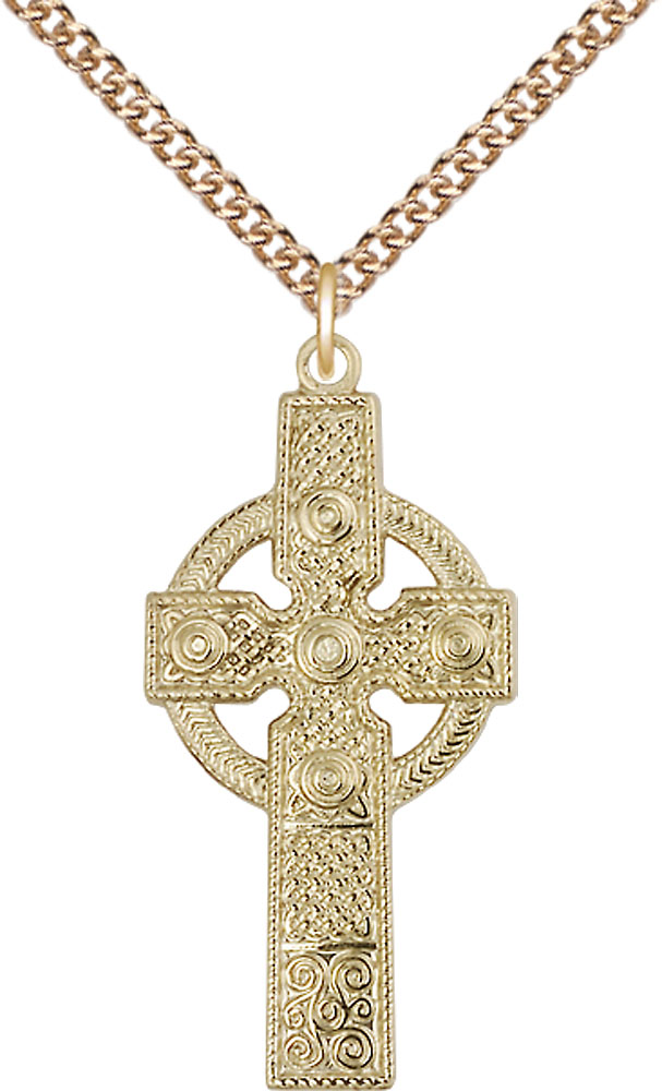 14kt Gold Filled Kilklispeen Cross Pendant on a 24 inch Gold Filled Heavy Curb chain