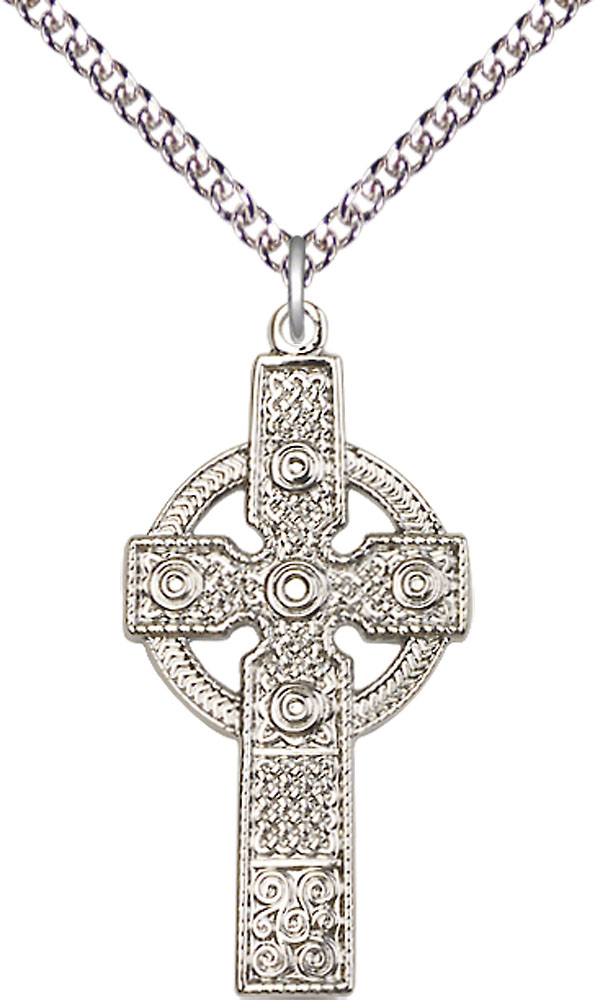 Sterling Silver Kilklispeen Cross Pendant on a 24 inch Sterling Silver Heavy Curb chain