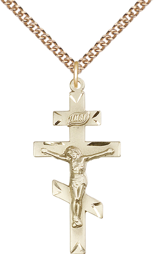 14kt Gold Filled Saint Andrew Pendant on a 24 inch Gold Filled Heavy Curb chain