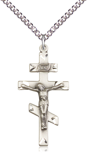 Sterling Silver Saint Andrew Pendant on a 24 inch Sterling Silver Heavy Curb chain