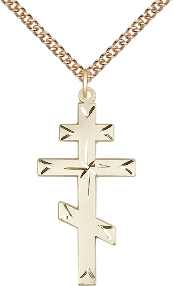 14kt Gold Filled Cross Pendant on a 24 inch Gold Filled Heavy Curb chain