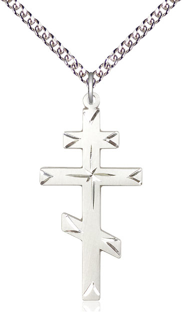 Sterling Silver Cross Pendant on a 24 inch Sterling Silver Heavy Curb chain