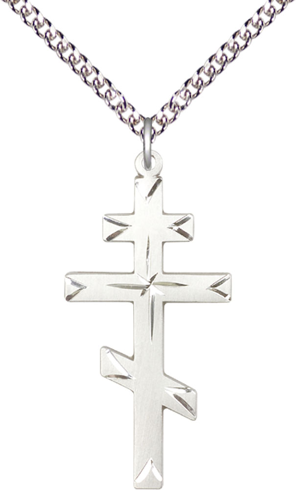 Sterling Silver Cross Pendant on a 24 inch Sterling Silver Heavy Curb chain