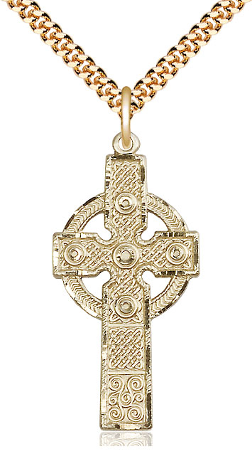 14kt Gold Filled Kilklispeen Cross Pendant on a 24 inch Gold Plate Heavy Curb chain