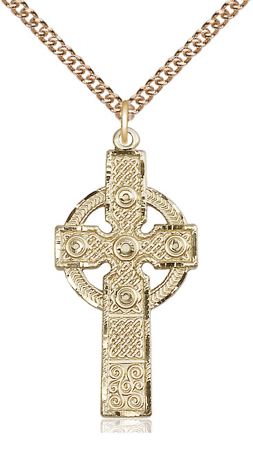 14kt Gold Filled Kilklispeen Cross Pendant on a 24 inch Gold Filled Heavy Curb chain