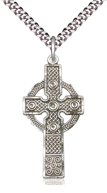 Sterling Silver Kilklispeen Cross Pendant on a 24 inch Light Rhodium Heavy Curb chain