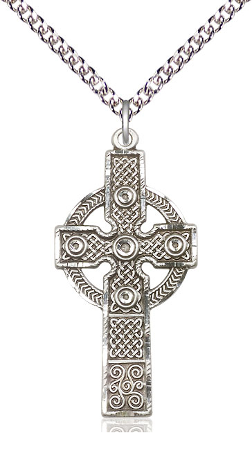 Sterling Silver Kilklispeen Cross Pendant on a 24 inch Sterling Silver Heavy Curb chain