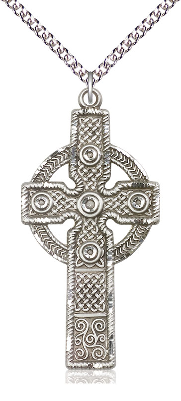 Sterling Silver Kilklispeen Cross Pendant on a 24 inch Sterling Silver Heavy Curb chain