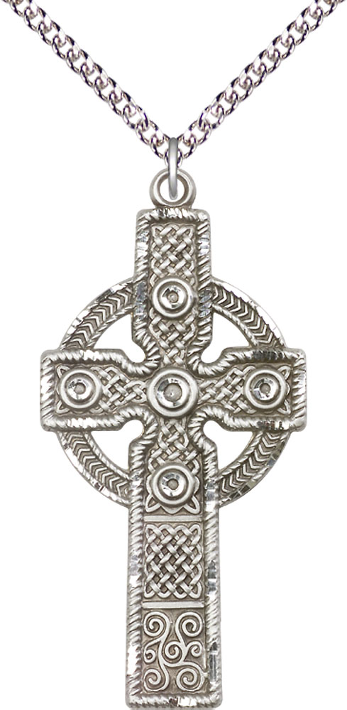 Sterling Silver Kilklispeen Cross Pendant on a 24 inch Sterling Silver Heavy Curb chain