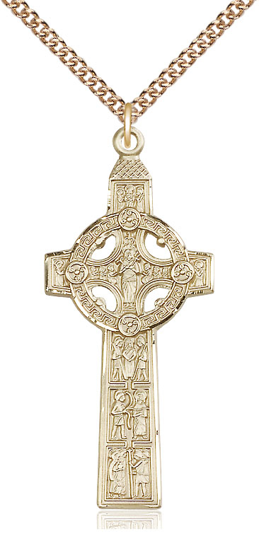 14kt Gold Filled Scriptures Cross Pendant on a 24 inch Gold Filled Heavy Curb chain