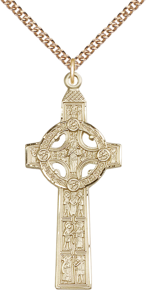14kt Gold Filled Scriptures Cross Pendant on a 24 inch Gold Filled Heavy Curb chain
