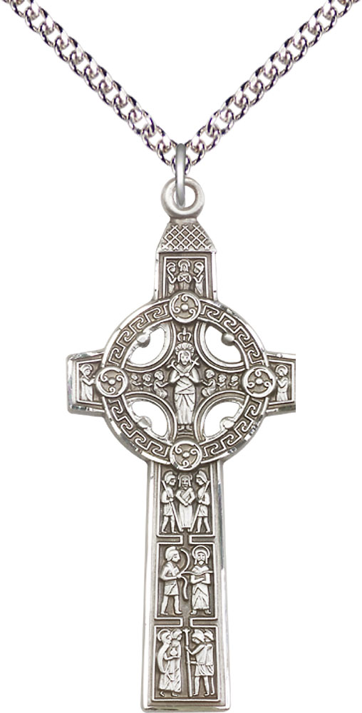 Sterling Silver Scriptures Cross Pendant on a 24 inch Sterling Silver Heavy Curb chain