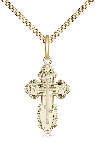 14kt Gold Filled Saint Olga Cross Pendant on a 18 inch Gold Plate Light Curb chain