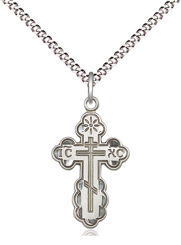 Sterling Silver Saint Olga Cross Pendant on a 18 inch Light Rhodium Light Curb chain