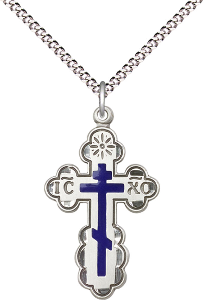 Sterling Silver Saint Olga Cross Pendant on a 18 inch Light Rhodium Light Curb chain