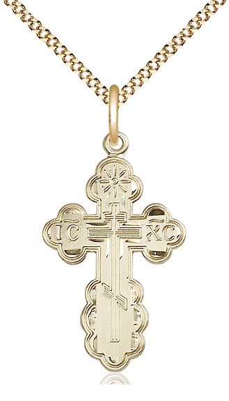 14kt Gold Filled Saint Olga Cross Pendant on a 18 inch Gold Plate Light Curb chain