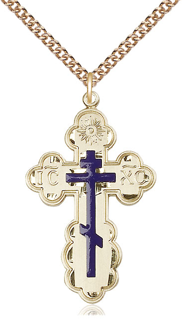 14kt Gold Filled Saint Olga Cross Pendant on a 24 inch Gold Filled Heavy Curb chain