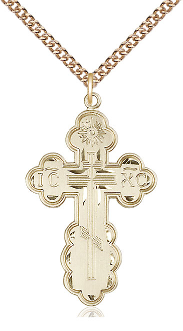 14kt Gold Filled Saint Olga Cross Pendant on a 24 inch Gold Filled Heavy Curb chain