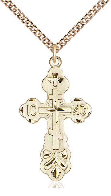 14kt Gold Filled Cross Pendant on a 24 inch Gold Filled Heavy Curb chain