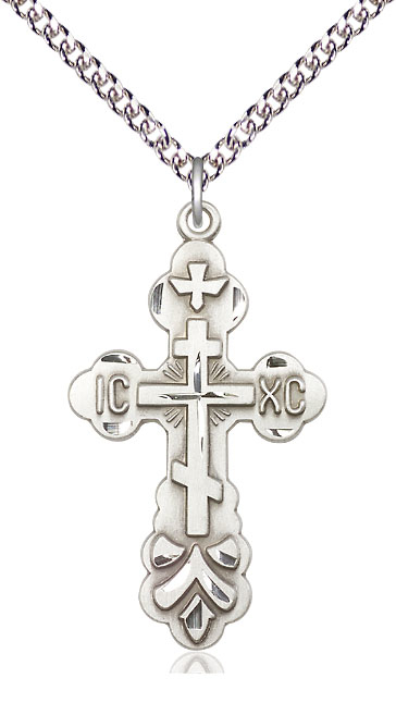 Sterling Silver Cross Pendant on a 24 inch Sterling Silver Heavy Curb chain