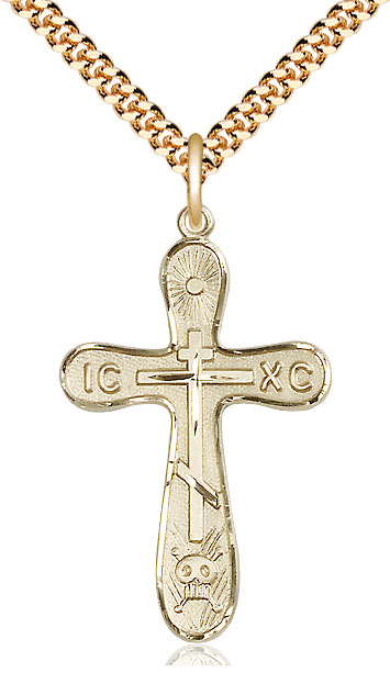 14kt Gold Filled Golgotha Cross Pendant on a 24 inch Gold Plate Heavy Curb chain