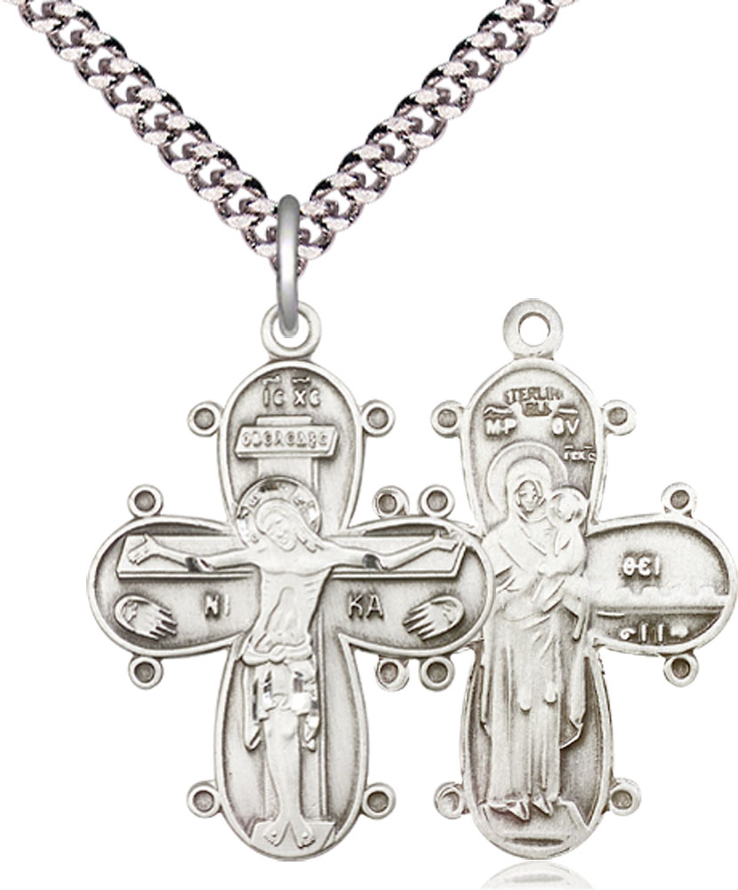 Sterling Silver Christine Cross Pendant on a 24 inch Light Rhodium Heavy Curb chain