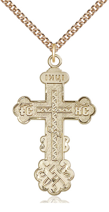 14kt Gold Filled Kiev Cross Pendant on a 24 inch Gold Filled Heavy Curb chain