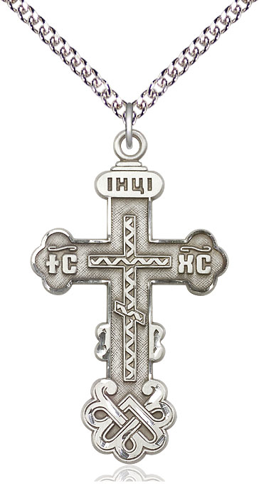 Sterling Silver Kiev Cross Pendant on a 24 inch Sterling Silver Heavy Curb chain