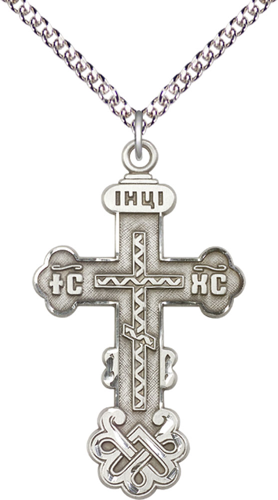 Sterling Silver Kiev Cross Pendant on a 24 inch Sterling Silver Heavy Curb chain