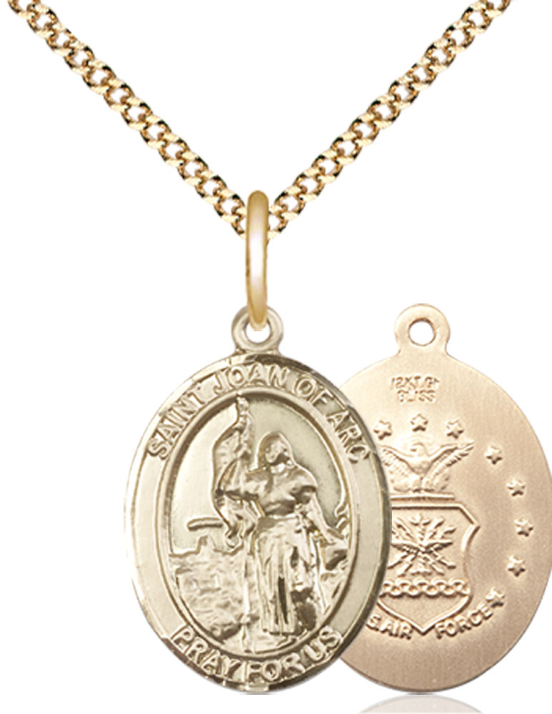14kt Gold Filled Saint Joan of Arc Air Force Pendant on a 18 inch Gold Plate Light Curb chain