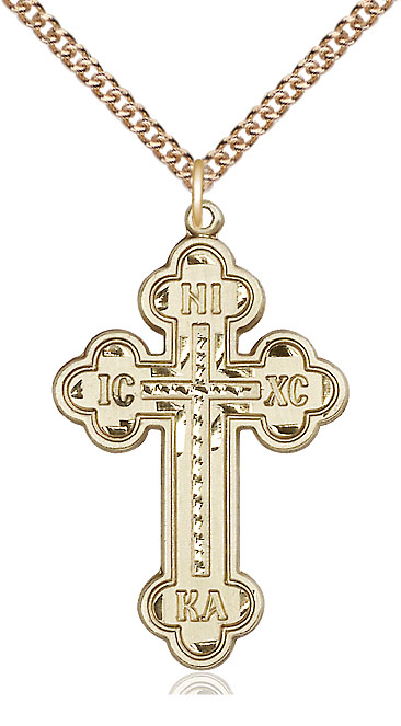 14kt Gold Filled Cross Pendant on a 24 inch Gold Filled Heavy Curb chain