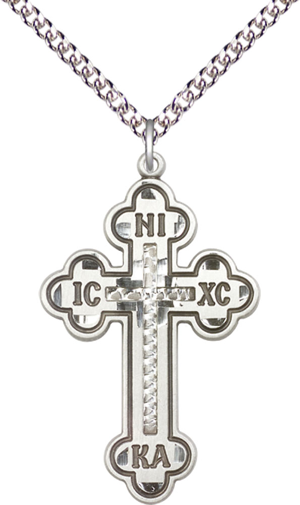 Sterling Silver Cross Pendant on a 24 inch Sterling Silver Heavy Curb chain
