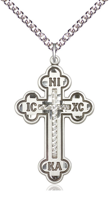 Sterling Silver Cross Pendant on a 24 inch Sterling Silver Heavy Curb chain