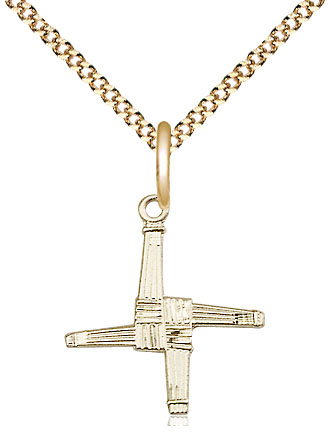 14kt Gold Filled Saint Brigid Cross Pendant on a 18 inch Gold Plate Light Curb chain