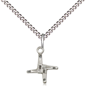 Sterling Silver Saint Brigid Cross Pendant on a 18 inch Light Rhodium Light Curb chain