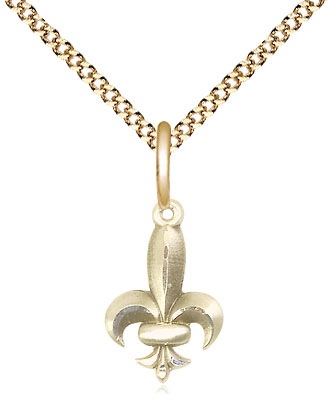 14kt Gold Filled Fleur de Lis Pendant on a 18 inch Gold Plate Light Curb chain