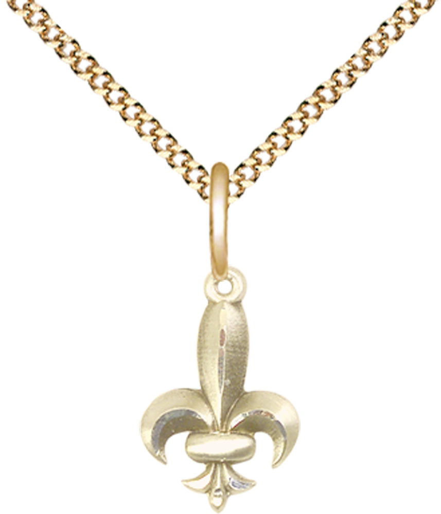 14kt Gold Filled Fleur de Lis Pendant on a 18 inch Gold Plate Light Curb chain
