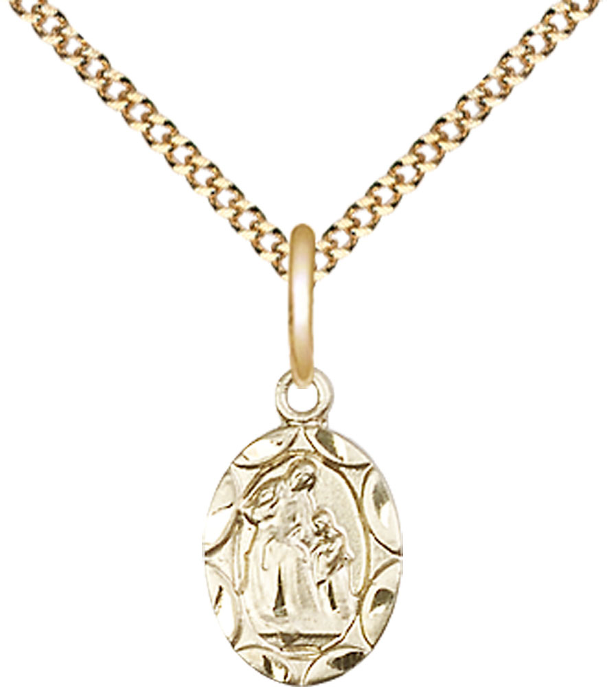 14kt Gold Filled Saint Ann Pendant on a 18 inch Gold Plate Light Curb chain