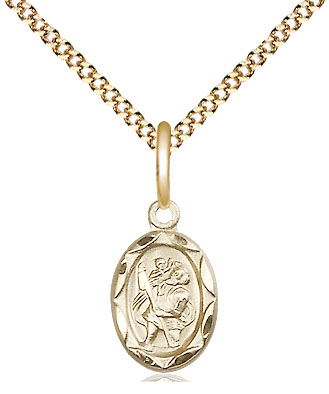 14kt Gold Filled Saint Christopher Pendant on a 18 inch Gold Plate Light Curb chain