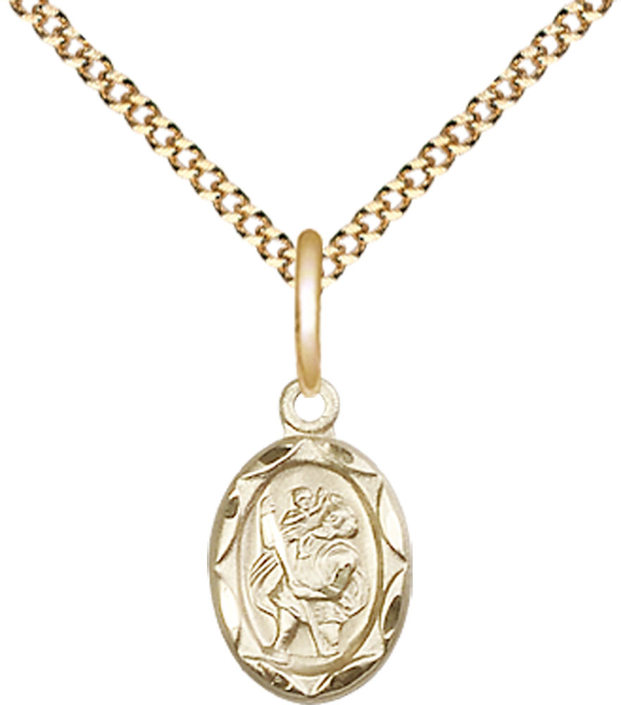 14kt Gold Filled Saint Christopher Pendant on a 18 inch Gold Plate Light Curb chain