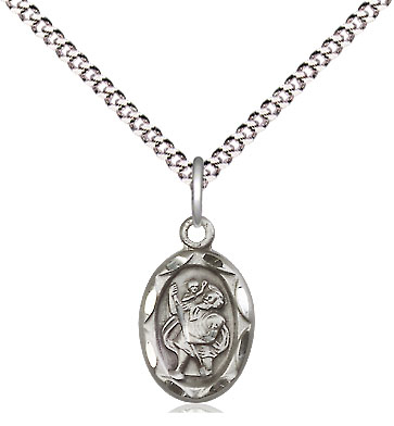 Sterling Silver Saint Christopher Pendant on a 18 inch Light Rhodium Light Curb chain