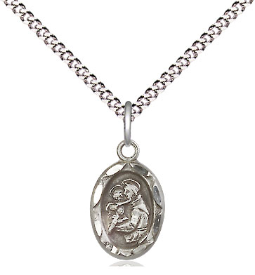 Sterling Silver Saint Anthony Pendant on a 18 inch Light Rhodium Light Curb chain