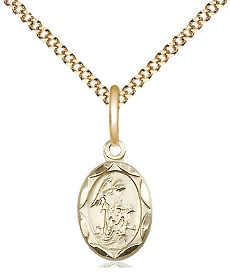 14kt Gold Filled Guardian Angel Pendant on a 18 inch Gold Plate Light Curb chain