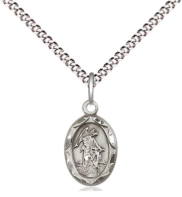 Sterling Silver Guardian Angel Pendant on a 18 inch Light Rhodium Light Curb chain