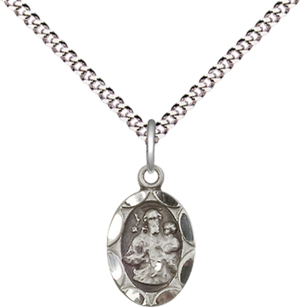 Sterling Silver Saint Joseph Pendant on a 18 inch Light Rhodium Light Curb chain